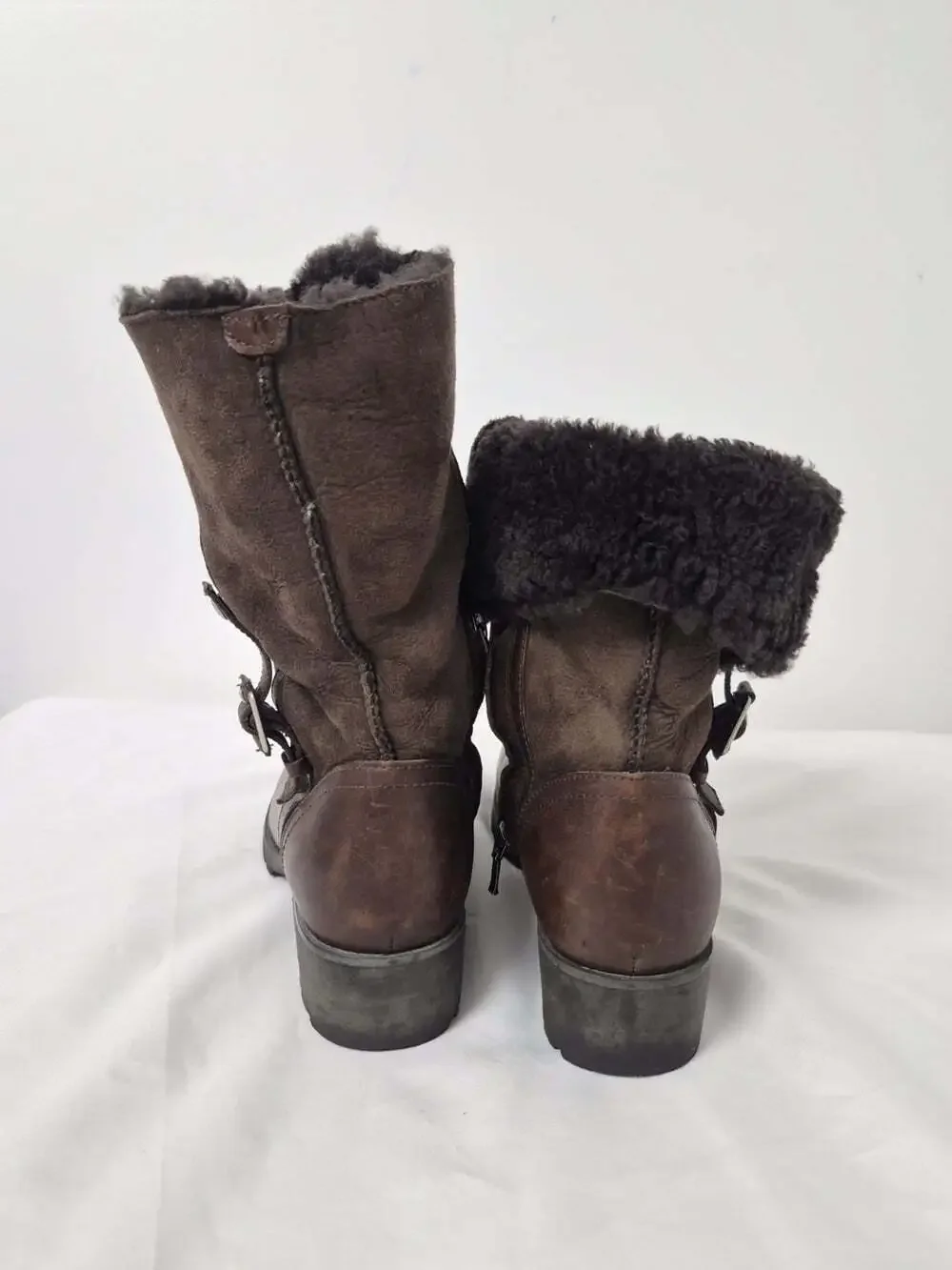 UGG Australia Bellevue 1914 Shearling Leather Fold Down Boots Brown sz 8